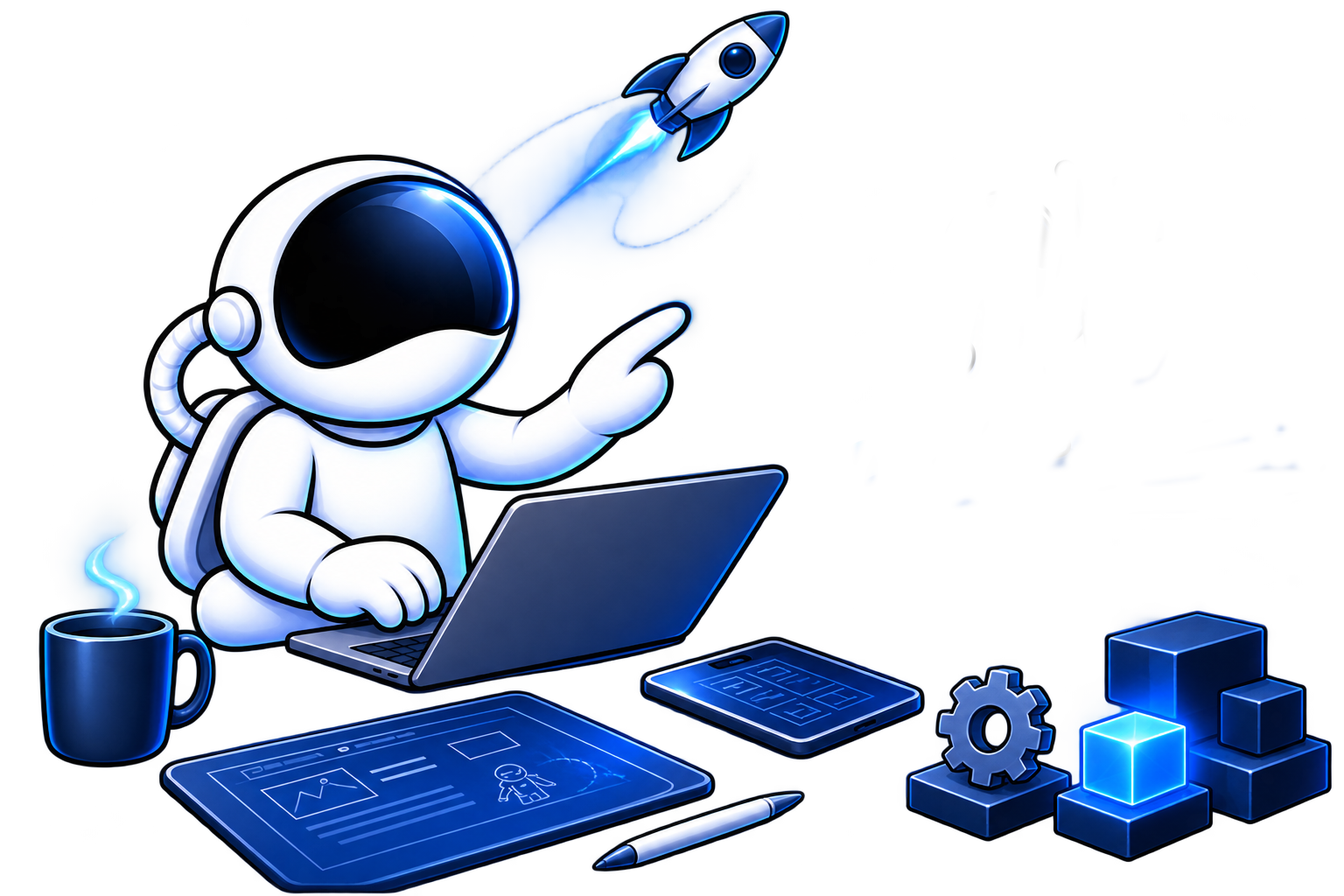 An astronaut working on original web products and custom JavaScript tools